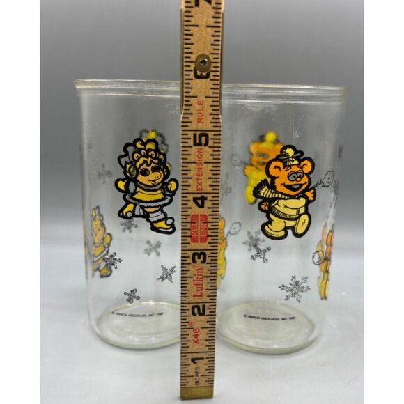 Vintage 1989 Set Of 2 Henson Glass Tumbler Miss Piggy Fozzie‎ Bear - Picture 4 of 4